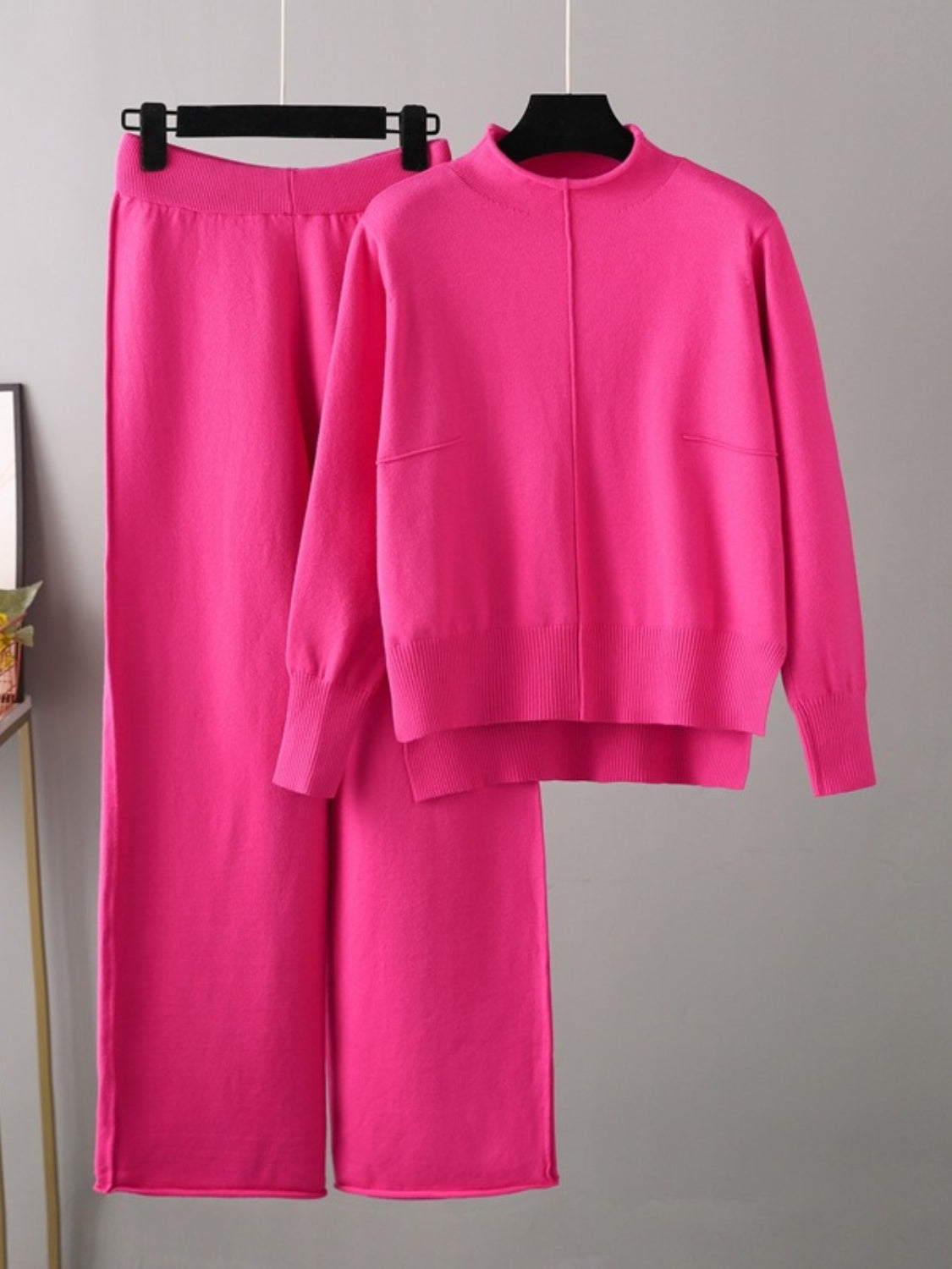 Mock Neck Long Sleeve Top and Pants Sweater Set