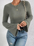 Ribbed Round Neck Flare Sleeve T-Shirt - PD SECRET REALM