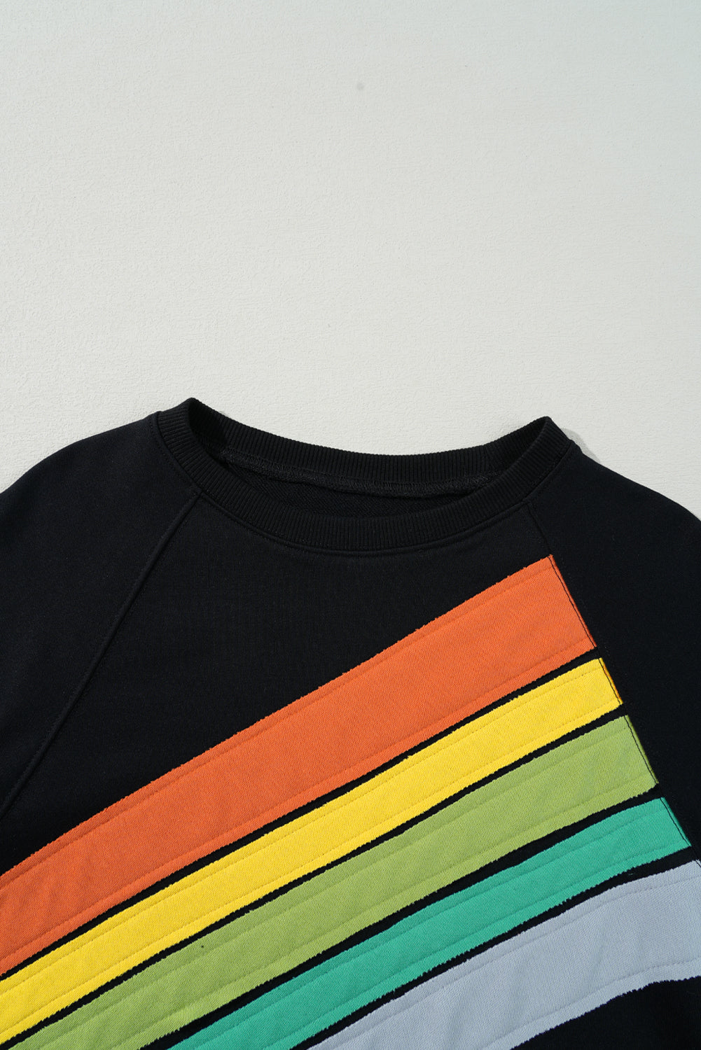 Black Rainbow Colorblock Pullover Sweatshirt