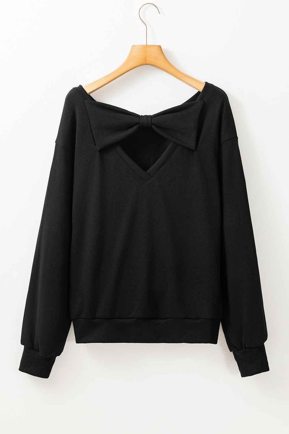 Black Bowknot Plain Round Neck Sweatshirt