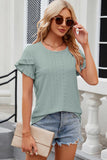 Eyelet Round Neck Petal Sleeve T-Shirt - PD SECRET REALM