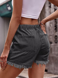 Drawstring Raw Hem Denim Shorts - PD SECRET REALM