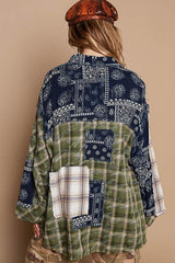 Patchwork Plaid Button Up Shirt