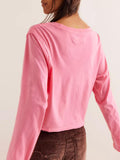 Round Neck Long Sleeve Cropped T-Shirt - PD SECRET REALM