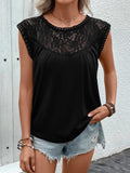 Perfee Lace Round Neck Cap Sleeve T-Shirt - PD SECRET REALM