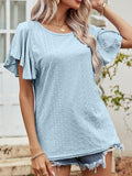 Round Neck Flutter Sleeve Blouse - PD SECRET REALM