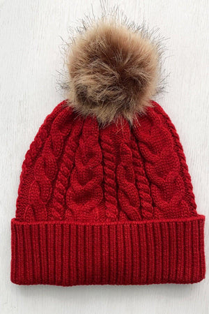 Cable-Knit Cuffed Hat with Pom-pom - PD SECRET REALM