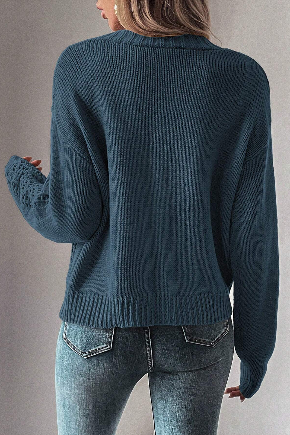 Green Hollow Knit Drop Shoulder Cardigan