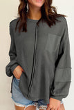 Exposed Seam Round Neck Long Sleeve Sweatshirt - PD SECRET REALM