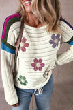 Flower Round Neck Long Sleeve Sweater - PD SECRET REALM