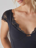 Lace Detail V-Neck Cap Sleeve Top - PD SECRET REALM