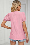 Eyelet V-Neck Short Sleeve Top - PD SECRET REALM