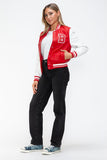 Love Me Now PU Leather Contrast Snap Down Bomber Jacket - PD SECRET REALM