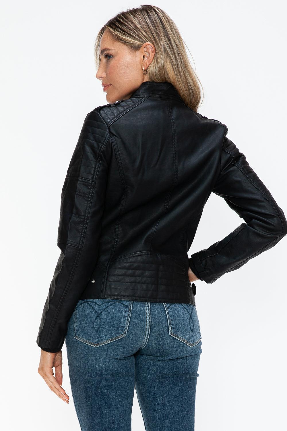 Snobbish PU Leather Biker Jacket with Side Zip Pockets - PD SECRET REALM