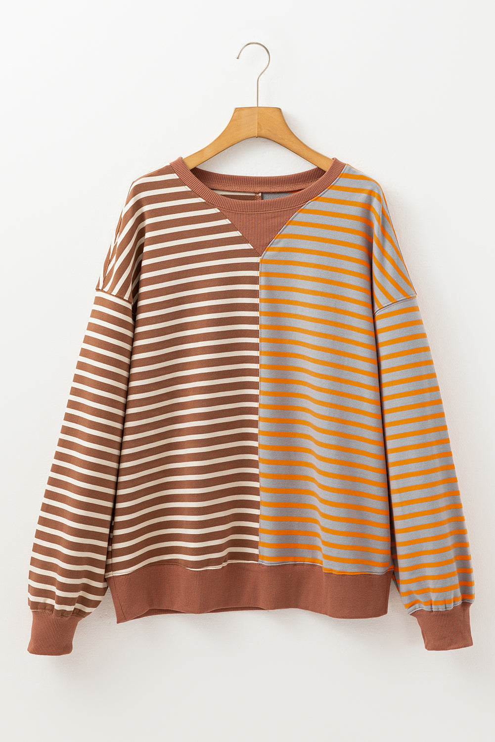 Green Stripe Colorblock Drop Shoulder Oversized Sweatshirt