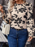 Bow Back Printed Round Neck Flounce Sleeve Blouse - PD SECRET REALM