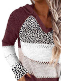 Full Size Openwork Leopard Drawstring Hooded Sweater - PD SECRET REALM