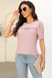 Eyelet Round Neck Short Sleeve T-Shirt - PD SECRET REALM