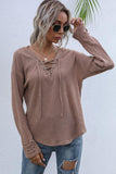 Perfee Lace-Up V-Neck Ribbed Top - PD SECRET REALM