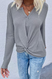 Perfee Twist Front Long Sleeve Waffle Knit Top - PD SECRET REALM