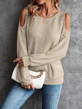 Round Neck Cold-Shoulder Waffle-Knit Top - PD SECRET REALM