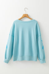 Beau Blue Sequin Bow Drop Shoulder Oversized Sweatshirt