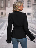 Perfee Round Neck Tie Waist Long Sleeve Blouse - PD SECRET REALM