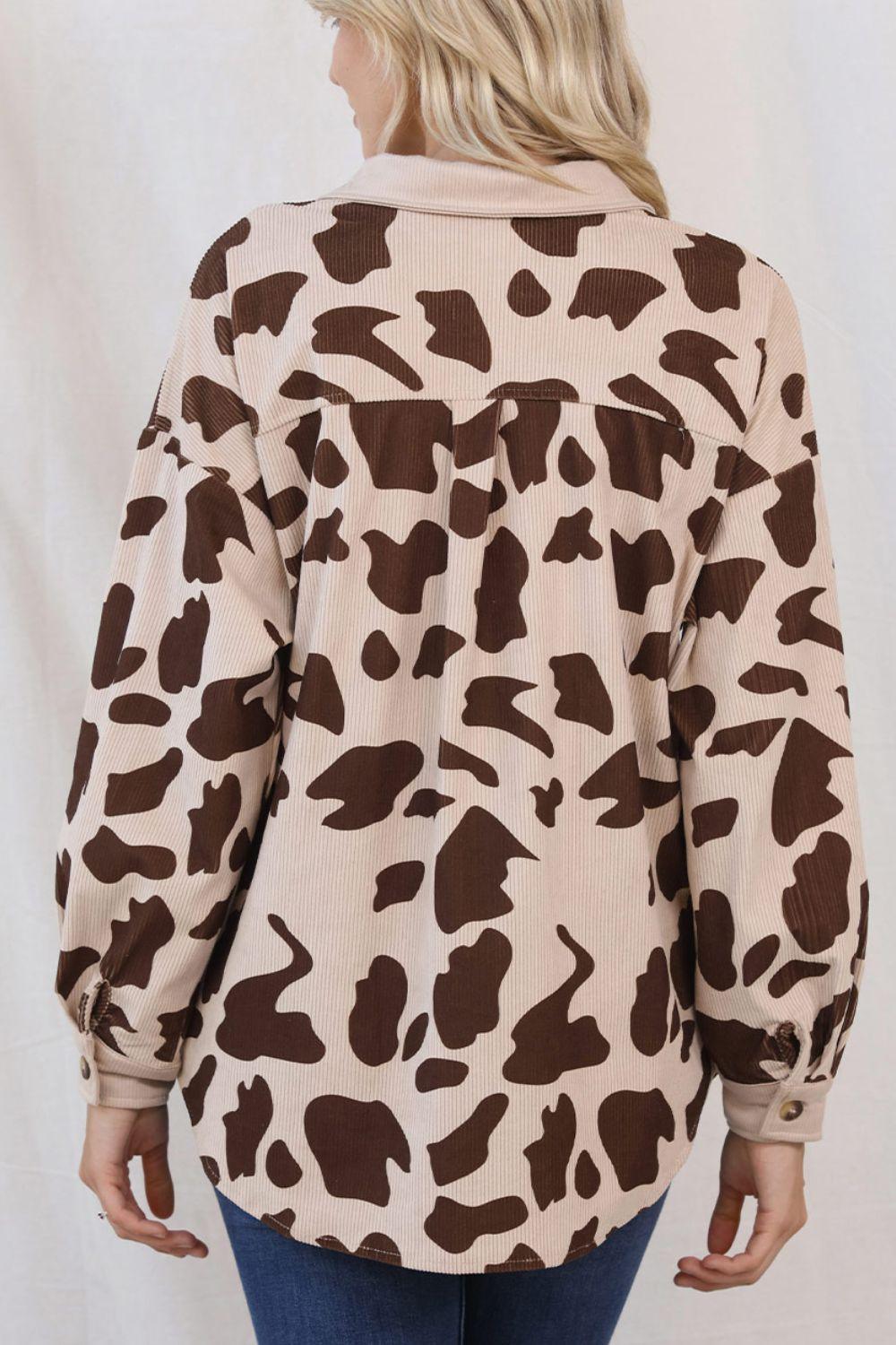 Cow Print Button Up Corduroy Shacket - PD SECRET REALM