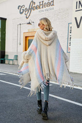 Color Block Fringe Detail Poncho