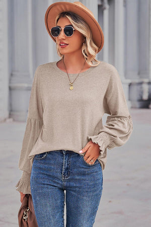 Round Neck Flounce Sleeve Blouse - PD SECRET REALM