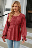 Round Neck Flounce Sleeve Blouse - PD SECRET REALM