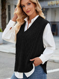 Cable Knit V-Neck Sweater Vest - PD SECRET REALM