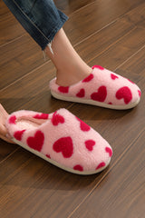 Fiery Red Valentines Heart Pattern Winter Fuzzy Slippers