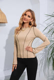 Ribbed Round Neck Long Sleeve Blouse - PD SECRET REALM