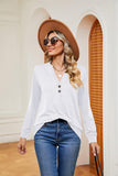 Buttoned Notched Neck Long Sleeve Top - PD SECRET REALM