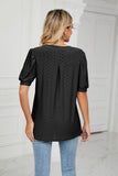 Eyelet Short Puff Sleeve Notched Neck Top - PD SECRET REALM