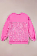 Sequin Half Button Long Sleeve Sweatshirt