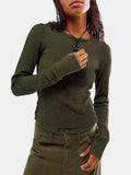 Exposed Seam Round Neck Long Sleeve T-Shirt - PD SECRET REALM