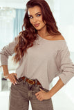 Ribbed Round Neck Drop Shoulder Long Sleeve Top - PD SECRET REALM