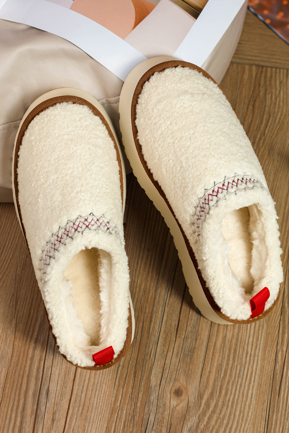 Oatmeal Suede Contrast Plush Thick Sole Slippers