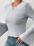 Ribbed Round Neck Flare Sleeve T-Shirt - PD SECRET REALM