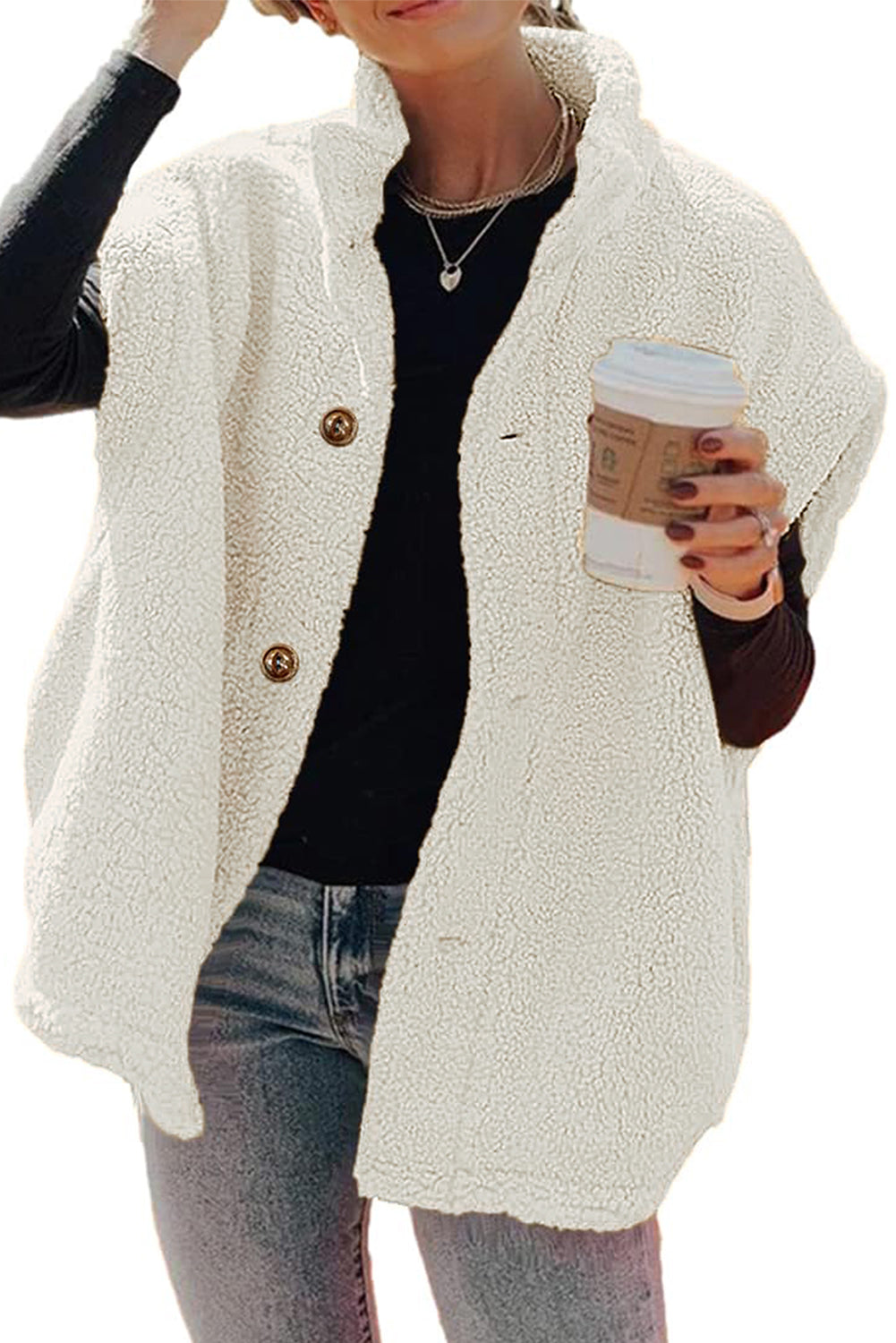 Beige Sherpa Cap Sleeve Stand Collar Vest Coat