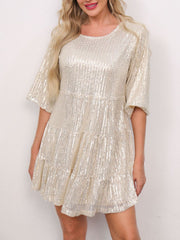 Sequin Round Neck Half Sleeve Mini Dress