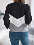 Cable-Knit Color Block Round Neck Sweater - PD SECRET REALM