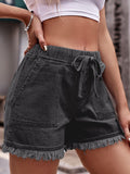 Drawstring Raw Hem Denim Shorts - PD SECRET REALM