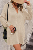 Collared Neck Long Sleeve Sweater Dress with Pockets - PD SECRET REALM