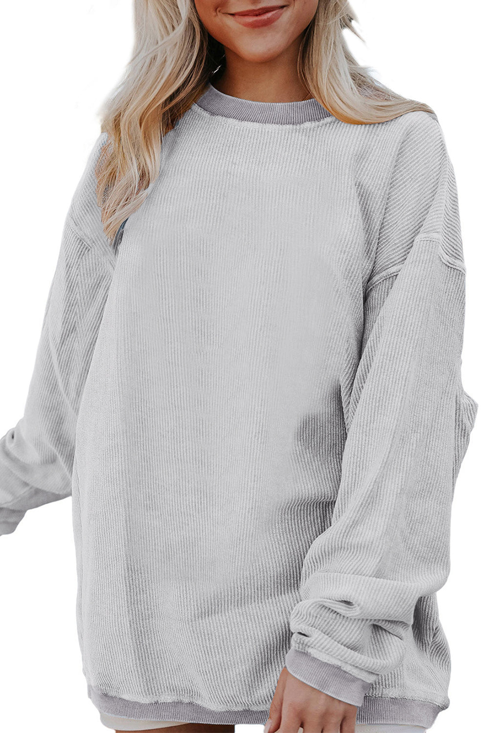 Dark Blue Plain Drop Sleeve Crinkle Rib Oversized Sweatshirt