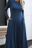 Round Neck Long Sleeve Maxi Dress with Pockets - PD SECRET REALM