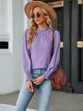 Round Neck Flounce Sleeve Blouse - PD SECRET REALM