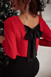 Bowknot V-Neck Long Sleeve Blouse - PD SECRET REALM